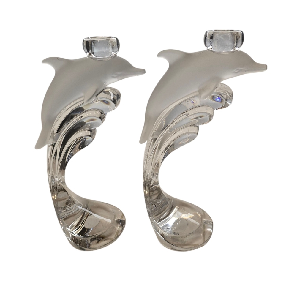 Lenox Crystal Dolphin Candle Holders Set Coastal Luxe Decor - Picture 3 of 12